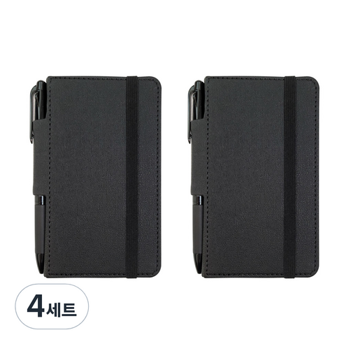 스탠다드 펜루프 밴딩 양장 수첩 S미니 192매 + 3색 볼펜, 블랙(수첩), 4세트