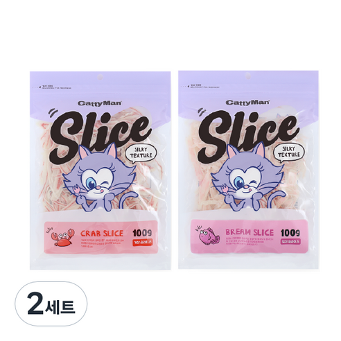 캐티맨 반려동물 게살 슬라이스 100g + 도미 슬라이스 100g 세트, 2세트, 도미맛, 게살맛
