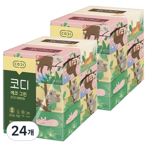 코디 에코그린 각티슈 2겹, 180매, 24개