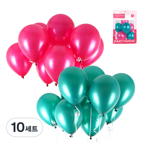 파티쇼 크리스마스 파티 풍선 2종 x 5p 세트, 에메랄드그린, 푸치샤, 10세트