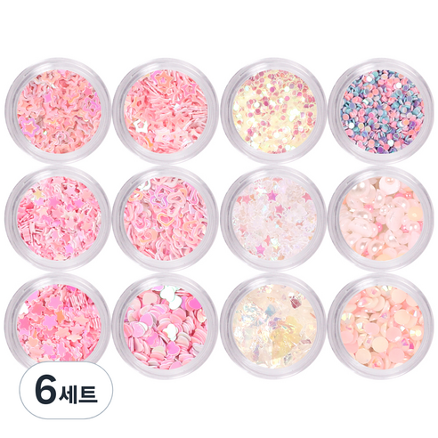 메이브라운 별하트진주핑크네일 패키지 네일글리터 M10112, 혼합 색상, 6세트