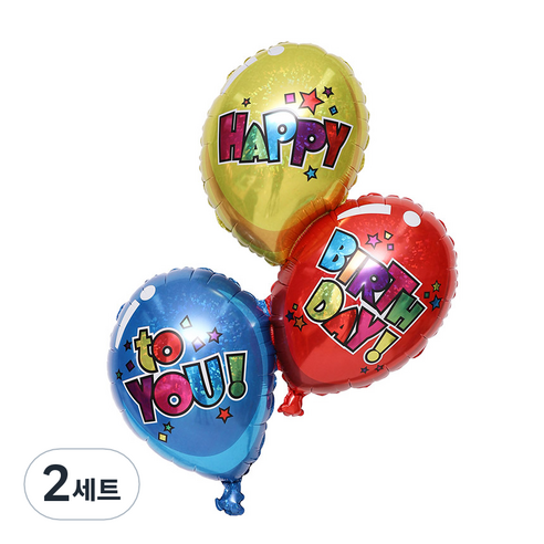 그라보벌룬 생일트리오 은박풍선 세트, 혼합색상, 2세트