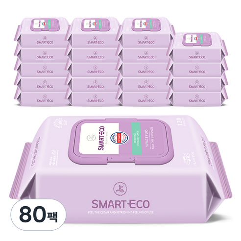 스마트에코 비바체플러스 대용량 아기물티슈 캡형, 80세트, 120매, 43g