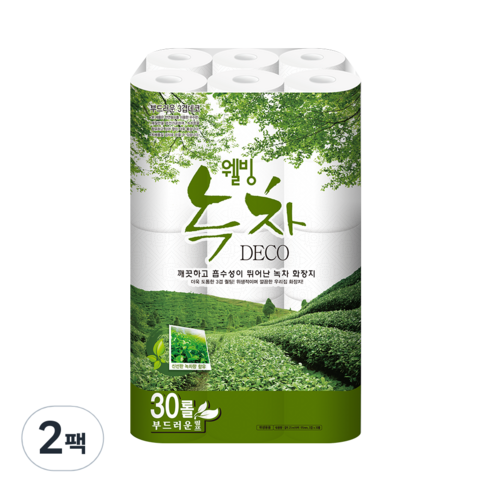 수목제지 웰빙녹차 3겹데코 화장지 25m, 30롤, 2팩