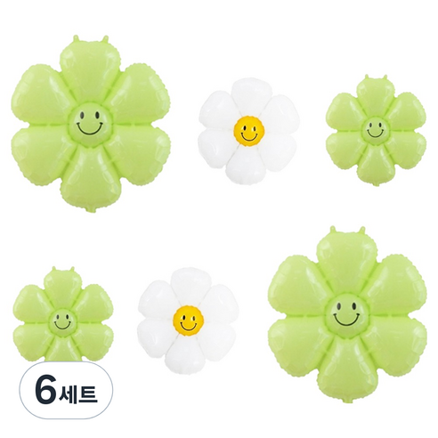 파티공구 데이지 스마일 꽃풍선 세트, 라임그린, 6세트