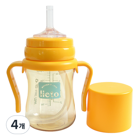 리에또 PPSU 빨대컵 200 ml, 200ml, 4개, 옐로우