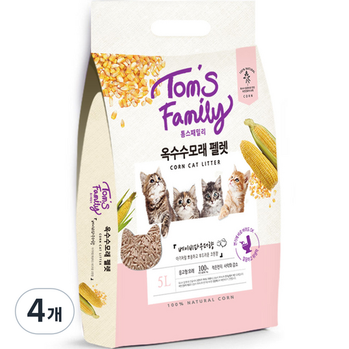 톰스패밀리 고양이 옥수수 화장실 배변모래 펠렛, 5L, 4개, 베이비파우더향