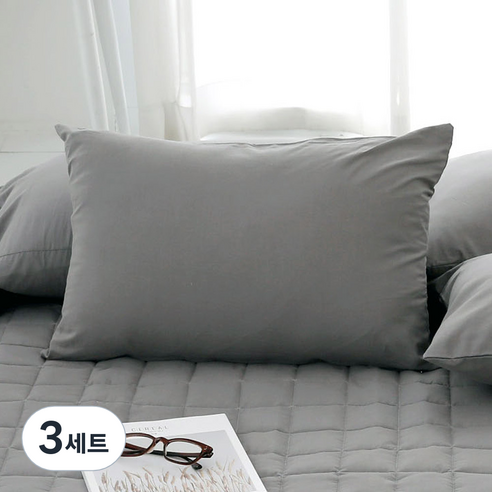 스코홈 순면 해피시리즈 베개커버 + 솜 세트, 해피그레이, 3세트