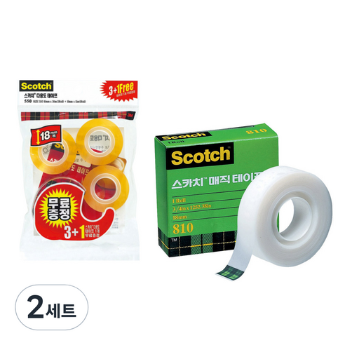 쓰리엠 스카치 다용도 테이프 583 3+1 + 매직 테이프 리필 18mm x 15m, 혼합색상, 2세트
