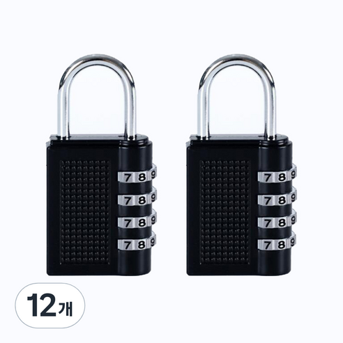 ROJI 4단 다이얼 비밀번호 자물쇠, 12개, 블랙