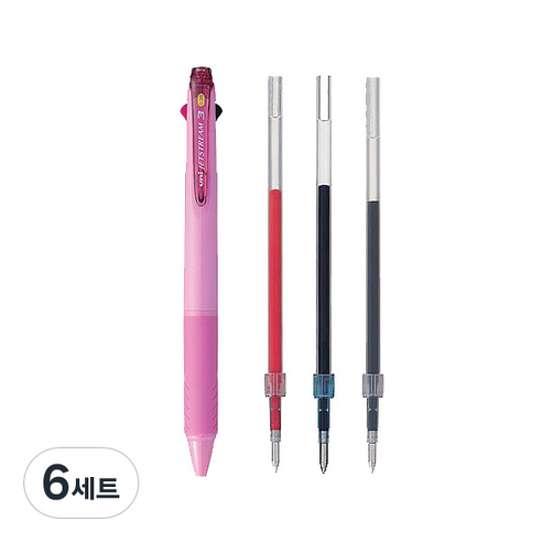 제트스트림 3색 볼펜 0.38mm + 리필심 흑 + 청 + 적, 베이비핑크, 6세트