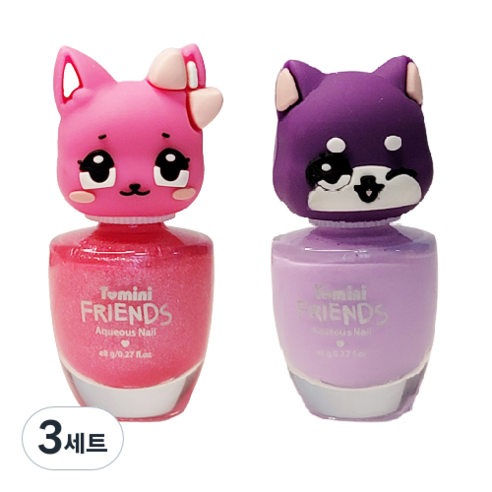 투미니 어린이 프렌즈 수성 네일 8ml x 2종 세트, 트윙클핑크(고양이) + 라벤더(강아지), 3세트