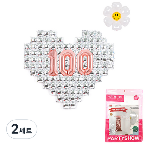 파티쇼 빅하트 실버 기념일 100일 데이지 풍선 세트, 실버 + 로즈골드, 2세트