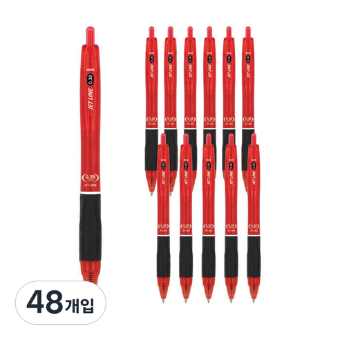 자바펜 제트라인 유성볼펜 0.38mm, 빨강, 48개입