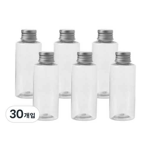병도매닷컴 AC100 투명 음료용기 알루미늄 실버캡, 100ml, 30개