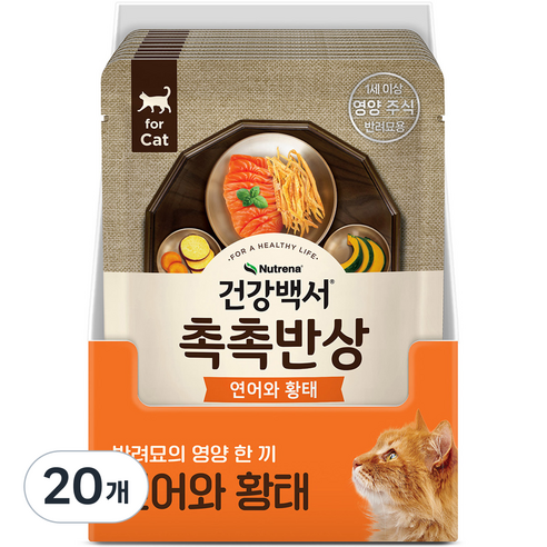 건강백서 어덜트 고양이 촉촉반상 습식사료, 연어+황태, 80g, 20개