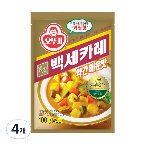 오뚜기 백세 카레 약간매운맛, 100g, 4개