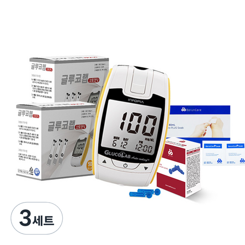 오상헬스케어 글루코랩 혈당측정기 세트, 3개