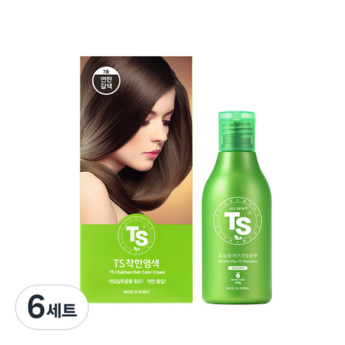 TS 착한 염색제 120g + 샴푸 100g 세트, 7호 연한갈색, 6세트