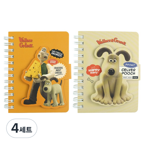 핑크풋 월레스와 그로밋 마그넷 수첩 2종 세트, 오렌지, 베이지, 4세트