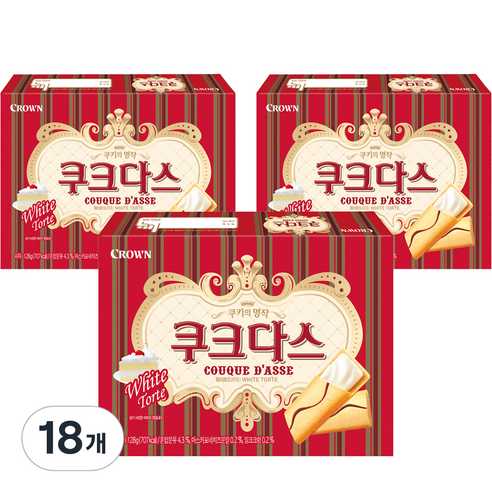 크라운 쿠크다스 화이트토르테 쿠키, 128g, 18개