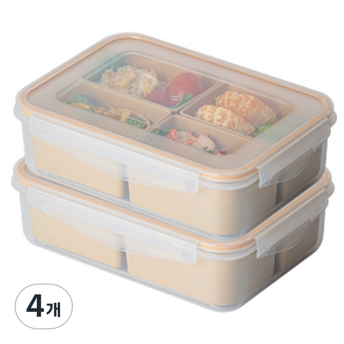 나누담 4칸 나눔 밀프랩 밀폐용기 1500ml, 4개, 단품