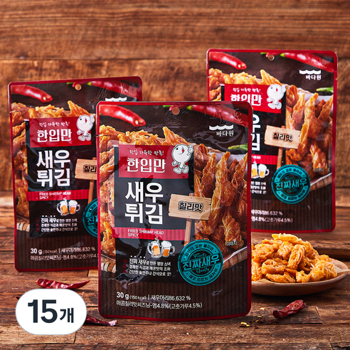 바다원 한입만 새우머리튀김 칠리맛, 30g, 15개