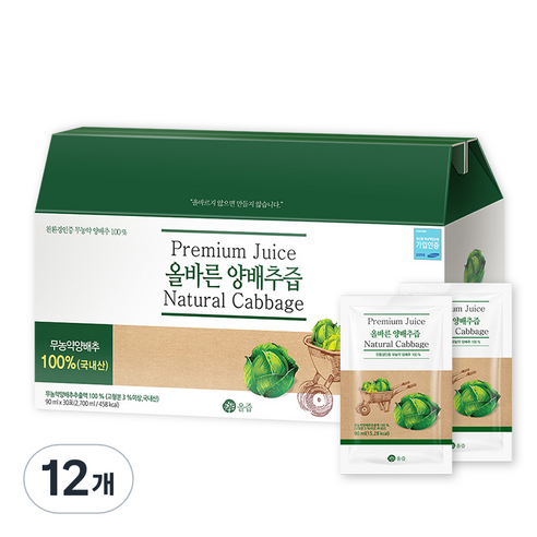 올즙 올바른 양배추즙, 2.7L, 12개