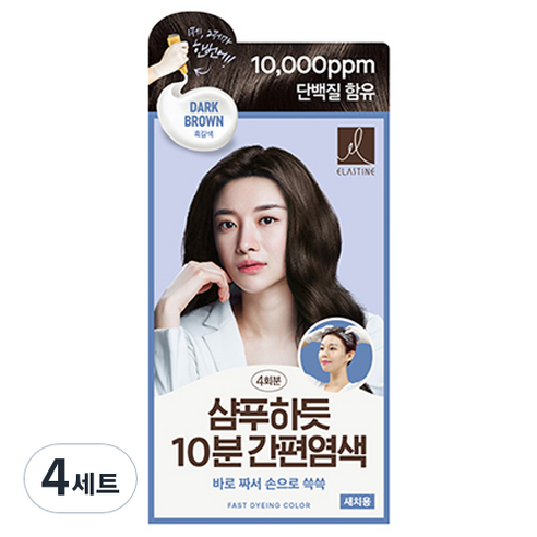 엘라스틴 샴푸하듯 10분 간편 염색제 세트 80g, 흑갈색, 4개