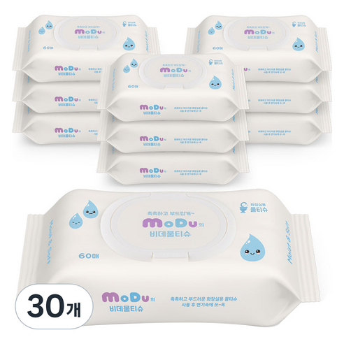 모두의 비데물티슈 캡형, 30개, 60매입, 70g