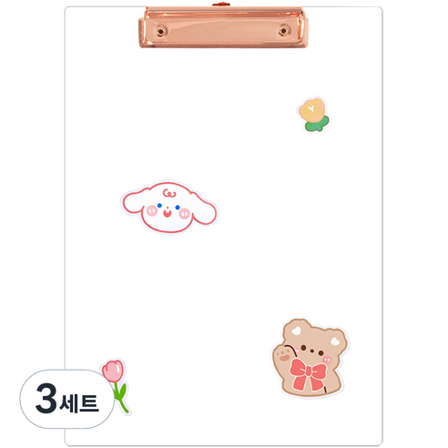 투코비 투명 아크릴 클립보드 A4 + DIY 데코스티커 세트, 로즈골드(클립보드), 3세트