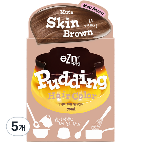 eZn 푸딩 헤어컬러 염모제 70ml, 뮤트 스킨 브라운, 5개