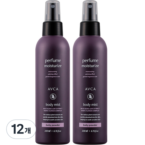 아브카 퍼퓸 바디 미스트 베이비 파우더향, 200ml, 12개