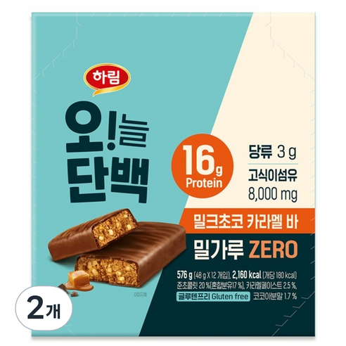 하림 오늘단백 밀크초코 카라멜바 12p, 576g, 2개