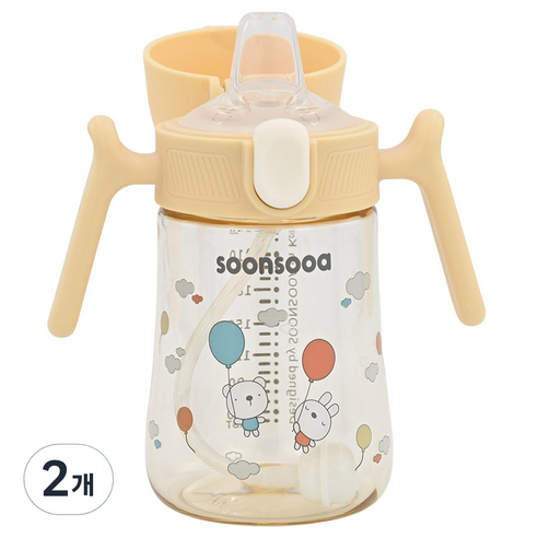 순수아 유아용 PPSU 원터치 스파우트컵 240ml, 2개, 라이트베이지