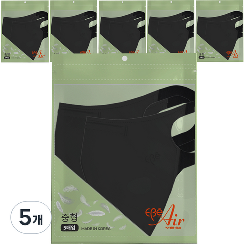이비에 에어 귀편한 얼큰이 새부리형 마스크 중형, 30개입, 5개, 블랙