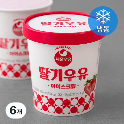 서울우유 레트로 딸기우유 아이스크림 (냉동), 474ml, 6개