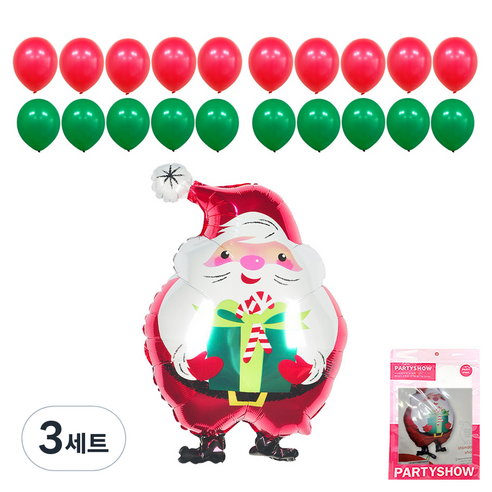 파티쇼 크리스마스 주니어쉐잎 파티장식풍선 세트 조비얼산타 X-MAS, 혼합색상, 3세트