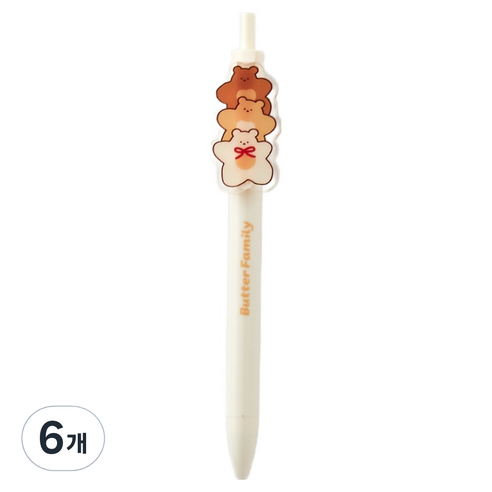 모던하우스 버터샵 애플팜 버터곰 아크릴 와펜 볼펜 블랙 0.5mm, BROWN, 6개