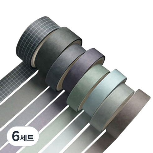 미빌 문구 베이직 패턴 마스킹 테이프 8종 세트, 블루스톤, 6세트