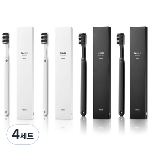 크리니엘 티클 이중 미세모 바이오 플라스틱 칫솔 브라이트 화이트 2p + 차콜 그레이 2p 세트, 4세트