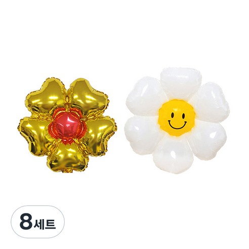 파티쇼 플라워 은박 하트 + 데이지 소형 풍선 세트, 골드(하트풍선), 8세트