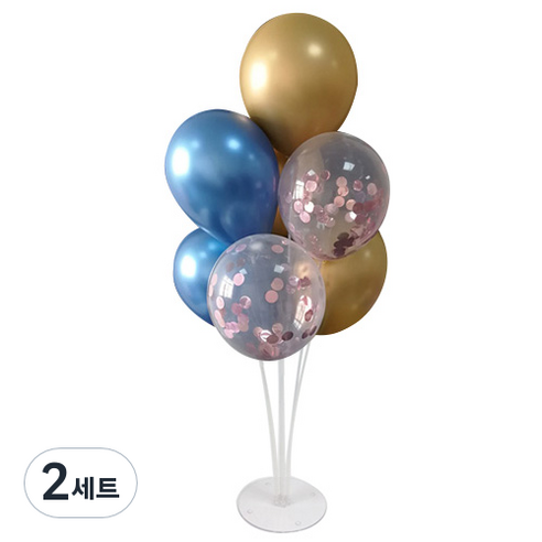 와우파티코리아 풍선꽂이 세트, 크롬 블루 골드 핑크 컨페티, 2세트