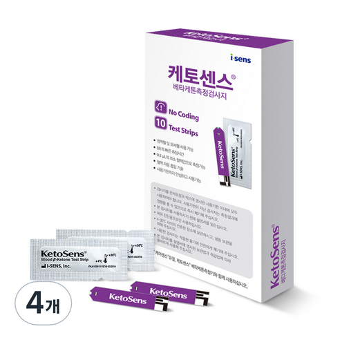 isens 케토센스 듀얼용 케톤 시험 검사지, 10개입, 4개