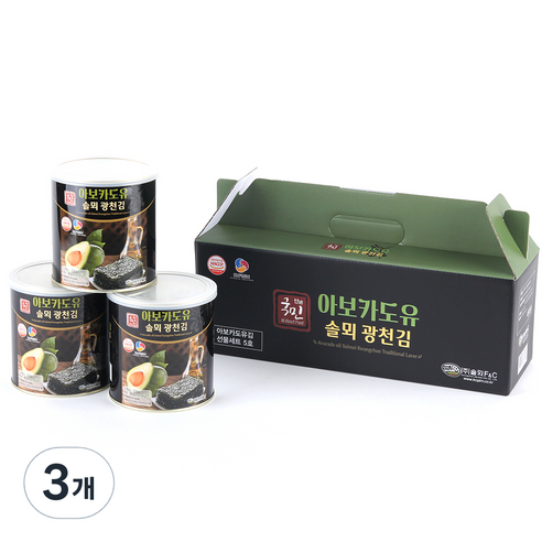 더국민 아보카도유 솔뫼 광천김 캔 3p 선물세트, 3개, 90g