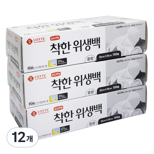 롯데이라이프 착한 위생백, 중(M), 100개, 12개