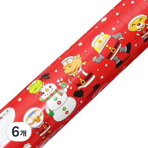뽀로로 크리스마스 비닐 증착롤 포장지 53cm x 12m, 눈적색, 6개