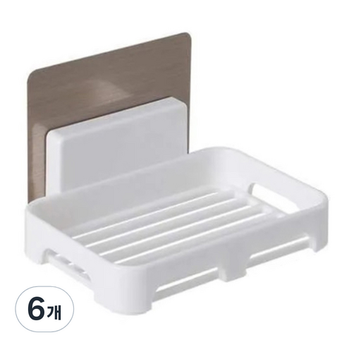 차차미 다용도 물빠짐 접착식 비누 받침대, 화이트, 6개