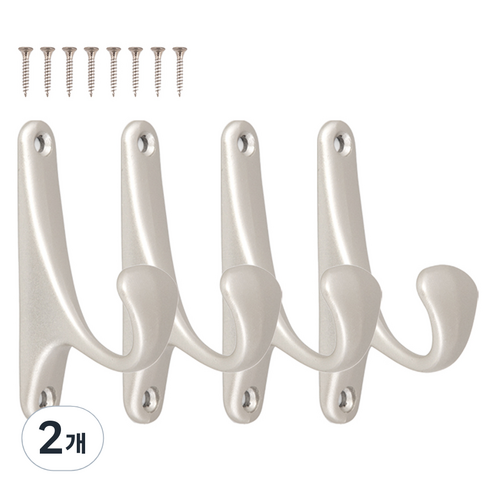 철물대장 나뭇잎 벽옷걸이 4p, 실버, 2개