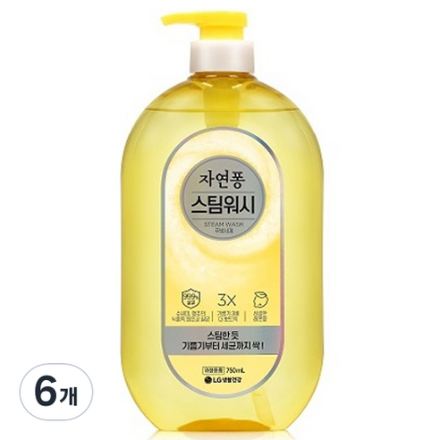 자연퐁 스팀워시 주방세제 용기형 레몬향, 750ml, 6개